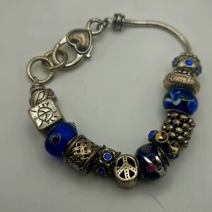 Elegant Silver and Blue Charm Bracelet